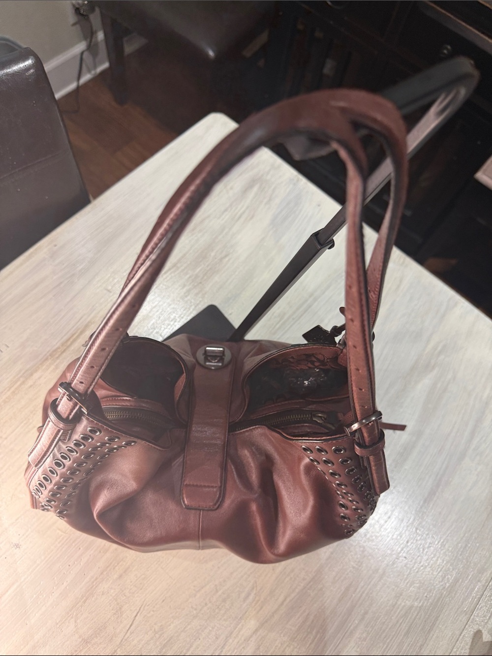 Coach Madison Large Studded Leather Hobo Brown - Picture 9 of 16